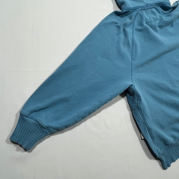 American Eagle Hoodie Oversized Ribbed Fleece Pullover Blue Split Hem Women L - Picture 8 of 14